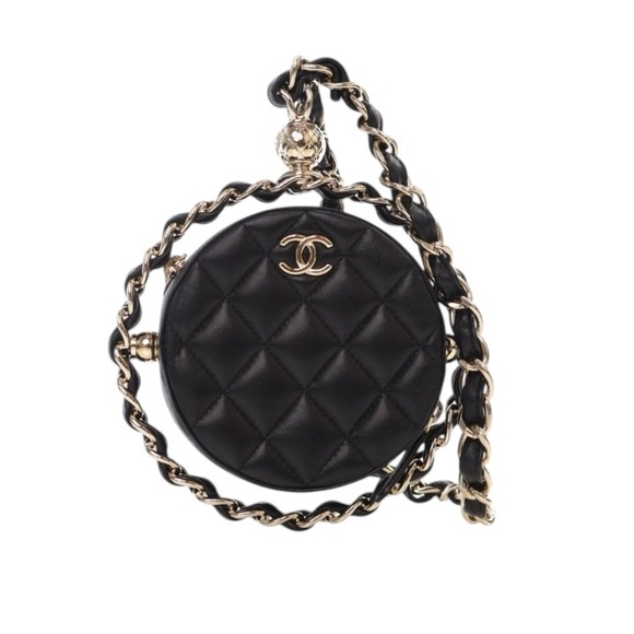 Chanel  Lambskin Quilted Chain Round Mini Clutch Black - Picture 12 of 16